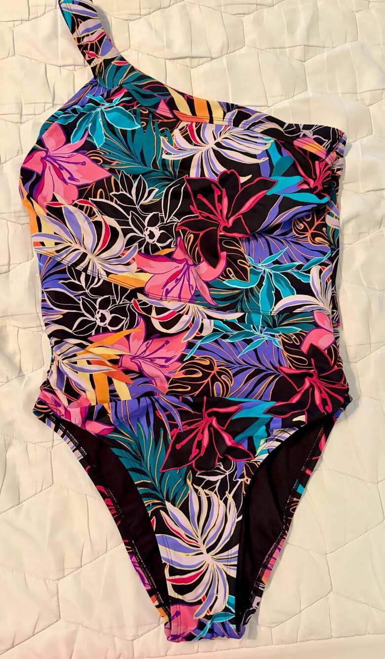 Freely Tropical Safari One Shoulder One Piece Swimsuit Ruched Floral Size Beach